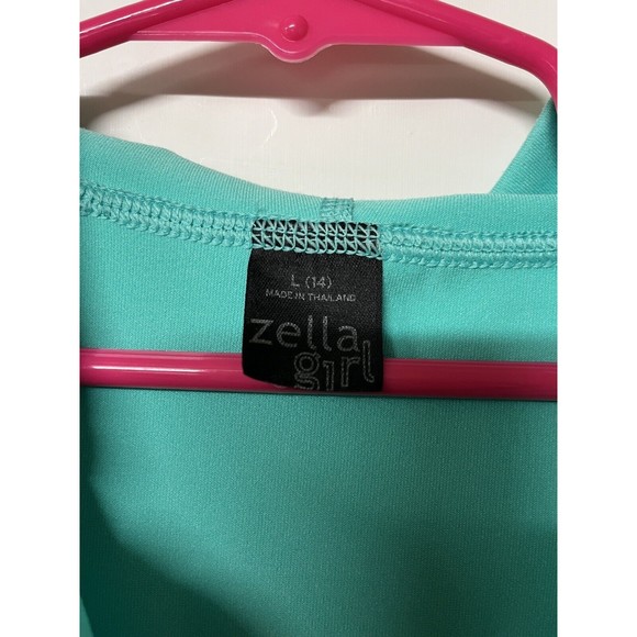 Zella Active Hoodie Girls 14 Large Teal Green Fitted Pockets Full Zip Thumbholes - Picture 5 of 7